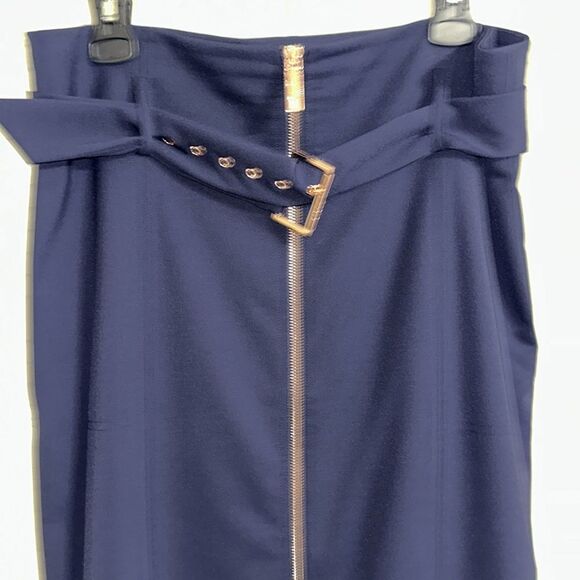 Ted Baker XL (5) Navy Kaara Midi Front Zip High Waist Belted Pencil Skirt - Picture 7 of 14